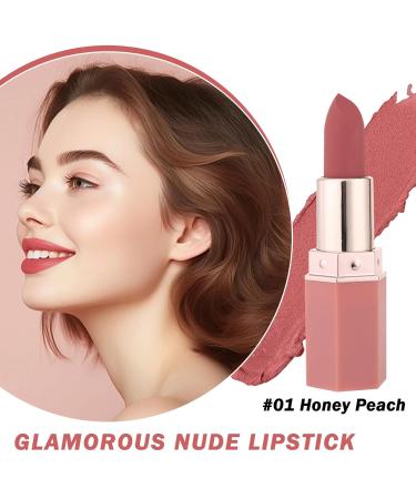 2PCS Matte Nude Lipstick - Long-Lasting Waterproof Velvet Gloss | Natural Moisturizing Labiales for Women & Girls - Honey Peach #01 - Buy Online on GoSupps.com