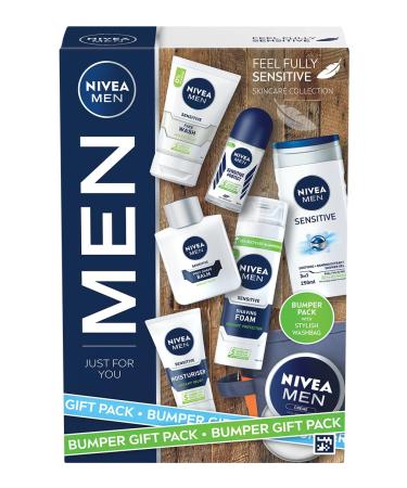 NIVEA MEN Feel Fully Sensitive Skincare Collection Bumper Gift Pack with Shower Gel Anti-Perspirant Face Wash Shaving Foam Post Shave Balm and Moisturisers - Buy Online on GoSupps.com