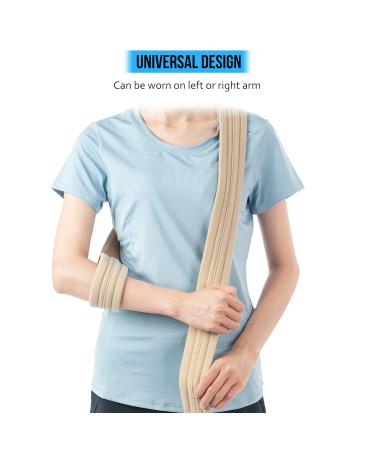 Adjustable Arm Sling Neck Support - Collar & Cuff for Plasters, Injured Wrist/Hand/Elbow | Medium Beige with Mesh Bag - Buy Online on GoSupps.com