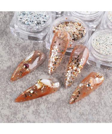 Holographic Nail Art Sequins Glitter Kit - 6 Boxes Metallic Shining Flakes for 3D Nails Decoration, Acrylic Powder Dust, Holographic Manicure Tips - Vintage Color - Buy Online on GoSupps.com