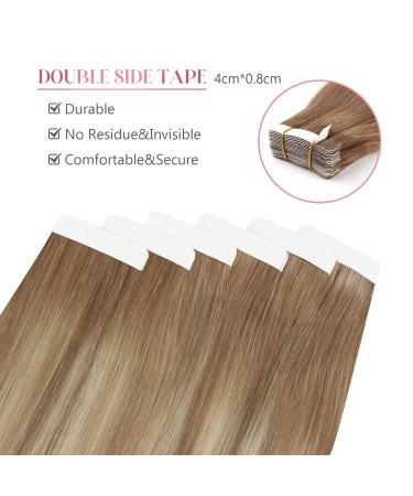 Sixstarhair Invisible Tape Extensions Real Hair 20pcs 50g 45cm Ash Brown to Dirty Blonde Balayage #8/16/60 - Perfect for Cancer Patients - Buy Online on GoSupps.com