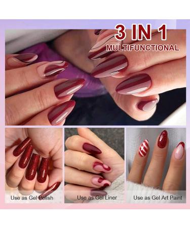 Red & Glitter Gel Liner Nail Art Set for French Manicure & Nail Painting - 2pcs Soak Off Polish for Beginners & DIY Home Salon - Buy Online on GoSupps.com