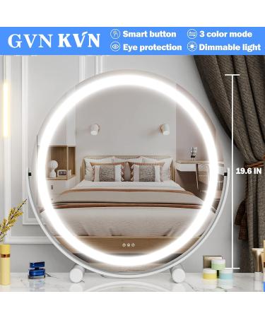 Gvnkvn 20 Vanity Mirror with Lights | LED Makeup Mirror | Large Round Lighted Mirror | Smart Touch Control | 3 Colors Dimmable | 360 Rotation | White - Buy Online on GoSupps.com