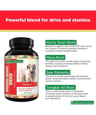 Horny Goat Weed Herbal Extracts for Men and Women - Energy Support with Maca Root, Tribulus Terrestris, Saw Palmetto - Buy Online on GoSupps.com