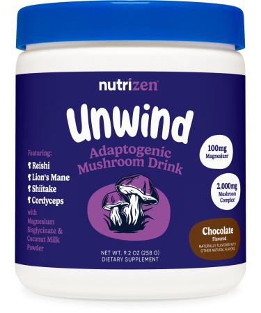 Nutricost Nutrizen PM Unwind Adaptogenic Mushroom Drink (Chocolate Flavored) 30 Servings - Includes Reishi Lion's Mane Shiitake Cordyceps