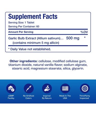 High Allicin Odorless Garlic Pills - Clinical Formula Allicin Supplement for Heart and Immune Support - Vegetarian Non-GMO & Made in The USA in cGMP Facilities - 60 Servings - Buy Online on GoSupps.com