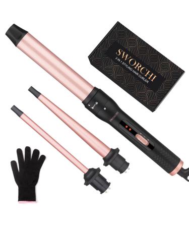 3 in 1 curling rod set with different attachments Big small curls beach waves wave iron curling iron with thermal insulation gloves waves for lunica short hair hair styling set