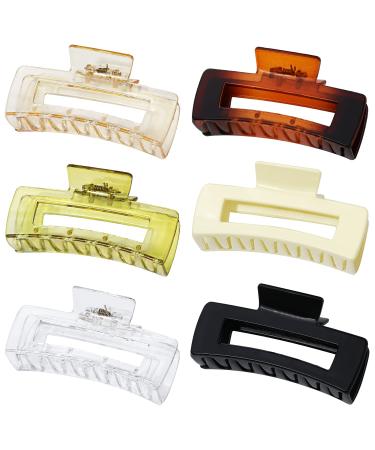 6 Pack Hair Claw Clips  4.1 Inch Big Claw Hair Clips for Thick Hair  Non-Slip Banana Claw Clips Rectangular Jaw Clips for Women and Girls 6 Count (Pack of 1)