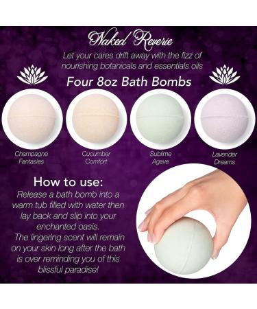 Naked Reverie Bath Bomb Gift Set - Organic Essential Oils, Epsom Salt, Shea Butter - 4 Extra Large Lush Bombs for Longer Fizz - USA Made, All-Natural, Safe for Sensitive Skin - Buy Online on GoSupps.com