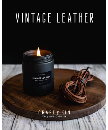 Vintage Leather Scented Candle for Men in Black Jar | Soy Aromatherapy Candle with Wood Wicks for Home | Masculine Fragrance Candle - Buy Online on GoSupps.com