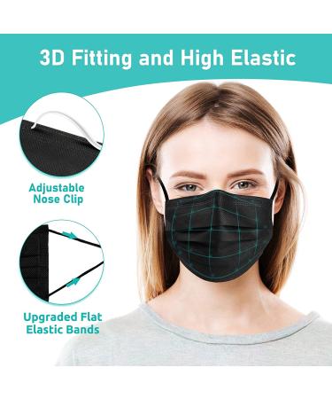 Assacalynn Disposable Face Masks 4 Layers - 2022 Upgrade, 50PCS Black Mask with White Inside - Breathable, Comfortable Flat Elastic Ear Bands - Pack of 50 - Buy Online on GoSupps.com