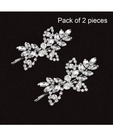 Uongeod Rhinestone Bridal Hair Clips - 2PCS Leaf Wedding Hairpin with Pearl Crystal, Gold Rhinestone Barrette (Silver) - Buy Online on GoSupps.com