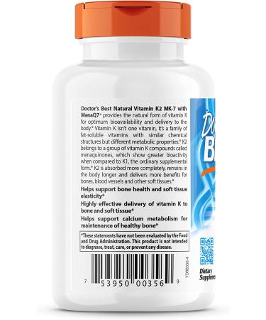 Doctor's Best Natural Vitamin K2 MK-7 (45 mcg) - 180 Veggie Caps | Supports Bone & Heart Health - Buy Online on GoSupps.com