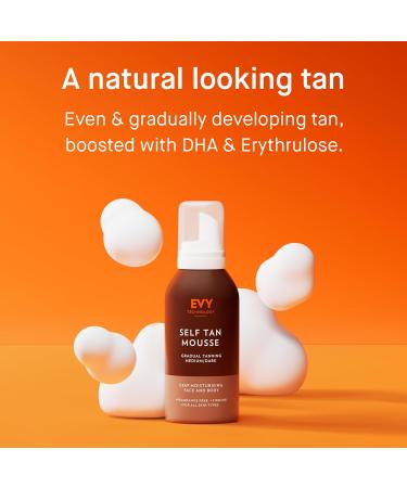 EVY Self Tanning Face & Body Mousse - Natural Medium Dark Long Lasting Tan Moisturizing Fragrance Free Vegan - Buy Online on GoSupps.com
