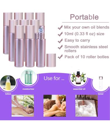 Alledomain 10Pcs 10ml Essential Oil Roller Bottles Refillable Rose Gold Color Roll on Bottles Glass Roll Bottles with Stainless Steel Balls & Rose Gold Cap Include 12 Labels Dropper & Opener Color 2 - Buy Online on GoSupps.com