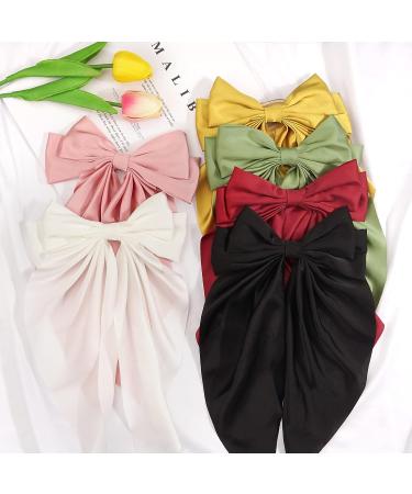 6PCS Large Satin Hair Bows Clips for Women - 13in Long Tail French Barrette Hair Slides - Soft Plain Color Hairpin 90's Accessories - Buy Online on GoSupps.com