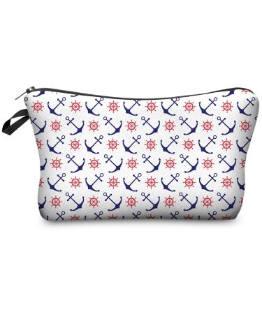 PREMYO Cosmetic Bag Small for Handbag - Makeup Bag Ladies Make Up Bag - Pencil Case Girls Case Pens Anchor