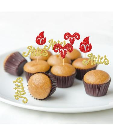 24Pcs Aries Cupcake Toppers Zodiac Themed Birthday Cake Picks Big Aries Energy Aries Season Aries Birthday Party Decorations Red & Gold Glitter - Buy Online on GoSupps.com