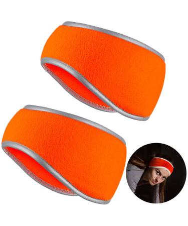 Geyoga 2 Pieces Ear Warmer Headband High Visibility Reflective Safety Headband Winter Running Headband Fleece Ear Covers for Girls Women Men Fluorescent Orange