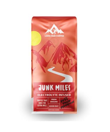 Junk Miles - Medium Roast - Infused with Electrolytes Powder - Athlete Hydration - Coffee for Runners - Keto Electrolytes: Sodium Calcium Magnesium & Potassium (Ground 16 Oz)