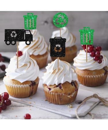 Garbage Truck Cupcake Toppers Trash Truck Birthday Cupcake Toppers Loads of Fun Themed Dessert Picks Garbage Truck Party Decoration - Green & Black Glitter - Buy Online on GoSupps.com