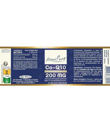 Coenzyme Q10 200 mg Pure Essence- Highly Assimilated CoQ10 (ubiquinone) with Phosphatidylcholine - Kaneka Patented Biofermentation Extraction - 30 Capsules | Api-Nature - Buy Online on GoSupps.com