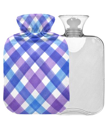 NAANLE hot water bottle with reference lila plaid transparent hot water bottle 2l large hot hot water bottle for menstrual cramps pain relief handfoots heat and cold therapy