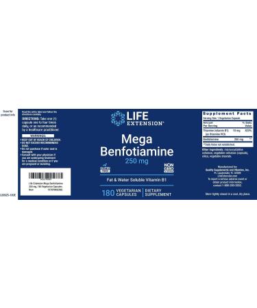Life Extension Mega Benfotiamine 250mg 180 Veg Caps with Thiamine - Vitamin B1 Supplement - Buy Online on GoSupps.com