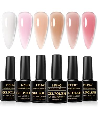 INPING Jelly Gel Nail Polish Set - 6 Colors Nude Pink, Milky White, Sakura Pink, Natural Brown | Soak Off UV/LED Gel Varnish for Women | Home Salon Manicure Kit - Buy Online on GoSupps.com