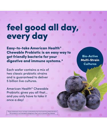 American Health Once Daily Grape Probiotic - 5 Billion CFU, 60 Chewable Tablets - Buy Online on GoSupps.com