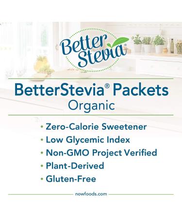 Now Foods Organic Better Stevia Sweetener - Zero-Calorie, 75 Packets (2.65 oz) - Buy Online on GoSupps.com