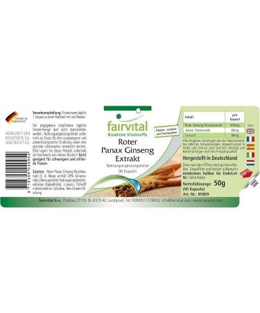 Fairvital | Panax Red Ginseng Extract 400mg 90 Capsules - Korean Ginseng - C.A. Meyer - Buy Online on GoSupps.com