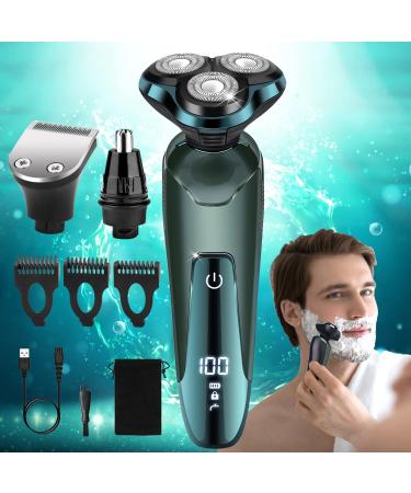 Electric Razor for Men New Upgrade Electric Shavers for Men Cordless Rechargeable 3D Rotary Men Shaver Wet/Dry Mens Shaver Waterproof Mens Razor for Shaving Gifts for Husband Dad Boyfriend 2024 Electric Razor Green