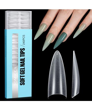 Tomicca 240 pieces False nail tips clear nail tips acrylic half cover French fake nail tips stilettus nail tips set 12 sizes for nail studios DIY nail extension 240-stealing