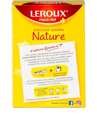 Leroux - Soluble Chicory Nature in Sticks - 100% Plant Origin - Roasted Chicory Lightly Caramelized Taste - Rich in Fiber No Added Sugars - Pack of 6 Boxes of 20 Sticks - Buy Online on GoSupps.com