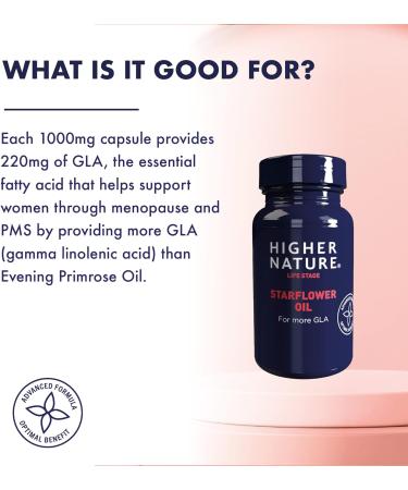 Higher Nature - Starflower Oil 1000mg - PMS & Menopause Support - Gluten Free - Starflower Oil Capsules 1000mg - 90 Capsules 90 count (Pack of 1) - Buy Online on GoSupps.com