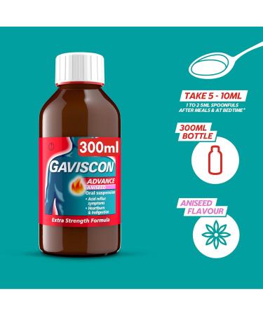 Gaviscon Advance Extra Strength Heartburn & Indigestion Liquid, Aniseed Flavour - 300ml (Pack of 1) - Buy Online on GoSupps.com