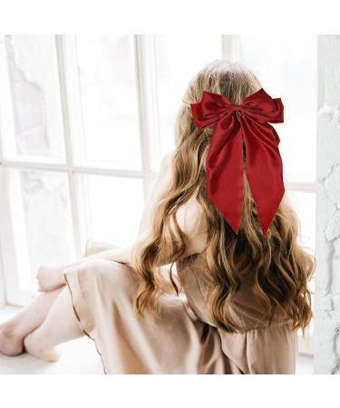 FEXPDL Bow Hair Clip 3 Pcs Black Hair Bows for Women White Bow For Hair Red Bow Clips with Long Silky Satin Hair Slides Solid Color Bowknot Hairpin Hair Barrettes Scrunchies(Black white Red) Black+White+red - Buy Online on GoSupps.com