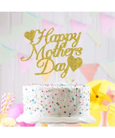 KIPETTO Happy Mother's Day Cake Toppers 20Pcs Glitter Heart Cupcake Topper for Mother's Day Mom's Birthday Party Cake Decoration Gold - Buy Online on GoSupps.com