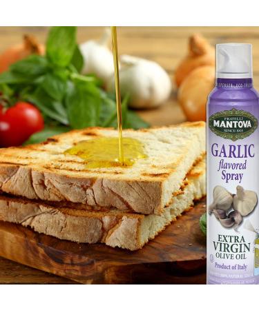 Mantova Garlic Flavored Extra Virgin Olive Oil Spray - 8 oz - Made in Italy - Perfect for Salads, Pasta Sauces, and Grilling - Heart-Healthy Cooking Oil Dispenser Bottle - 100% Natural - Buy Online on GoSupps.com