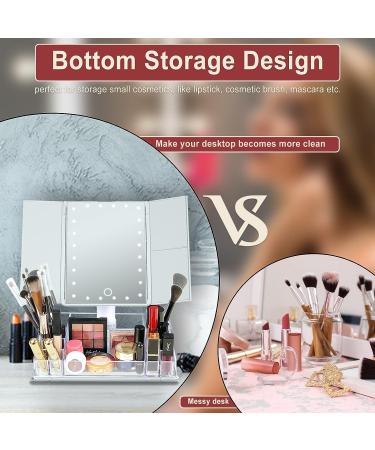 GULAURI Lighted Makeup Mirror with 3x/2x Magnification, Tri-Fold Vanity Mirror with 24 LED Lights, Touch Screen & Storage - 180 Degree Adjustable - Buy Online on GoSupps.com