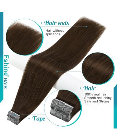 FSHINE Dark Brown Real Hair Extensions Tape - 50cm 50g 20 Pieces Remy Invisible Adhesive #4 Straight Hair Extensions - Buy Online on GoSupps.com