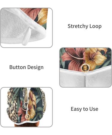 Flower Leaf Cheetah Hair Towel 2 Pack | Super Absorbent Quick Dry Hair Turbans for Women & Girls - Buy Online on GoSupps.com