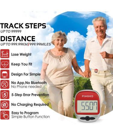 PINGKO Multi-Function Portable Sport Pedometer - Accurately Track Steps, Distance, Calories - Red - Buy Online on GoSupps.com