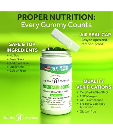 Magnesium Citrate Gummies - Sugar-Free Vegan and Non-GMO for Better Sleep and Relaxation - No Sugar Alcohol - Magnesium Supplement for Adults Teens and Kids - Green Apple - 240 Chews - Buy Online on GoSupps.com