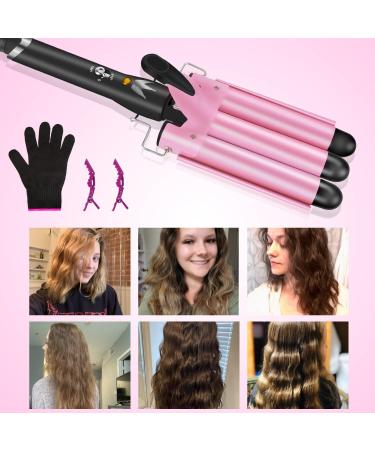 3 Barrels Hair Curler - 25mm Pink Curling Iron with 2 Temperature Control for Mermaid Waves | Quick Heating Hair Waver Styling Tool - Buy Online on GoSupps.com