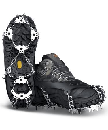 Wirezoll Ice Cleats Crampons for Hiking Boots and Snow Shoes Climbing Spikes Grippers for Traction with Chains for Men Women Large 24 Teeth Black