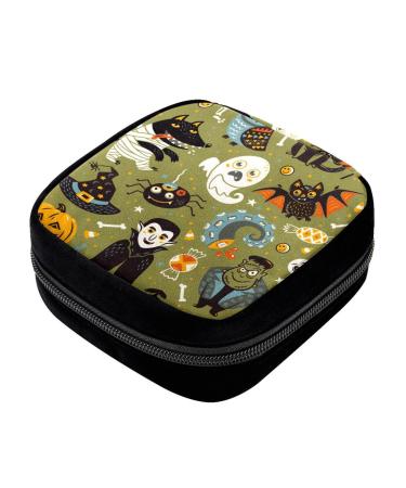 GIAPB Period Bag Sanitary Napkin Storage Bag Pad Holder for Period Makeup Pouch Halloween Animal Cat Color4827