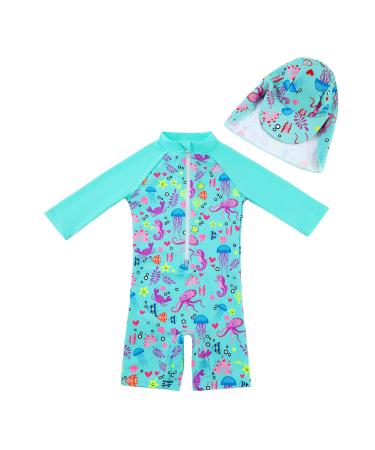 upandfast Baby Girl One Piece Swimwear Suits with Sun Hat Toddler Swimsuits UPF 50+ Sun Protection 9-12 Months Green - Buy Online on GoSupps.com