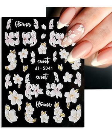 JMEOWIO 3D Embossed Spring Flower Nail Art Stickers Decals Self-Adhesive 5D Colorful Summer Floral Nail Supplies Nail Art Design Decoration Accessories 4 Sheets - Buy Online on GoSupps.com